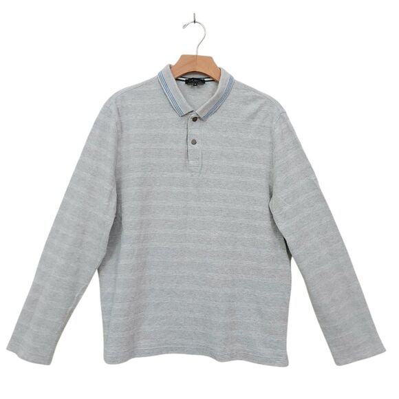 Ted Baker London Polo Shirt Mens 4/L Gray Textured Stripe Long Sleeve Cotton - Picture 1 of 12
